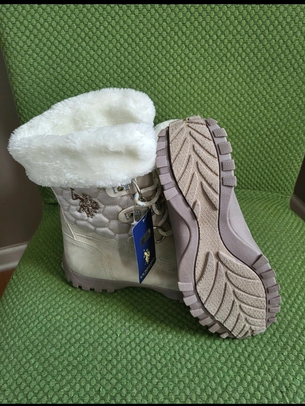 U.S. Polo Assn. Women’s Taupe Winter Lace-Up Boots with Faux-Fur Cuff